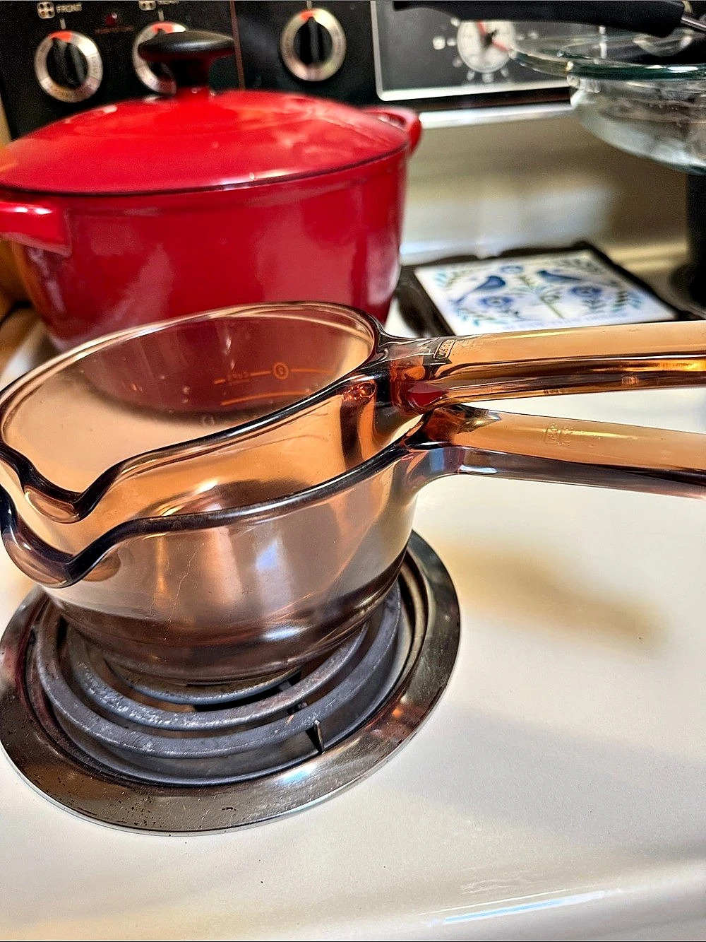 CorningWare Visions Amber 1 Liter / 1 Quart Pour Pot Saucepan Pour Pot Saucepan
